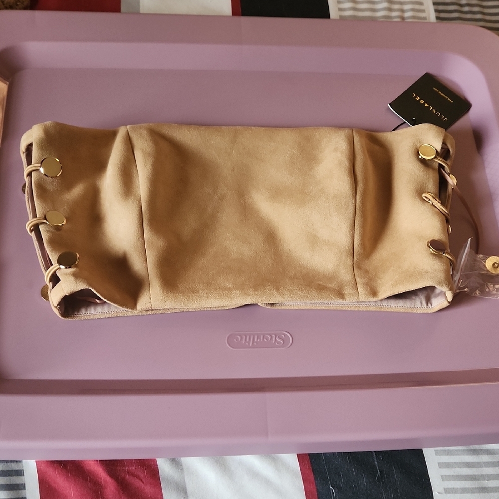Aldo Tan Suede Clutch with Gold Accents
